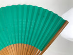Japanese Paper Folding Fan Sensu Vtg Bamboo Frame Teal Silver Gold Lines 4D977