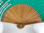 Japanese Paper Folding Fan Sensu Vtg Bamboo Frame Teal Silver Gold Lines 4D977