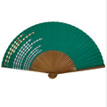 Japanese Paper Folding Fan Sensu Vtg Bamboo Frame Teal Silver Gold Lines 4D977