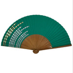 Japanese Paper Folding Fan Sensu Vtg Bamboo Frame Teal Silver Gold Lines 4D977