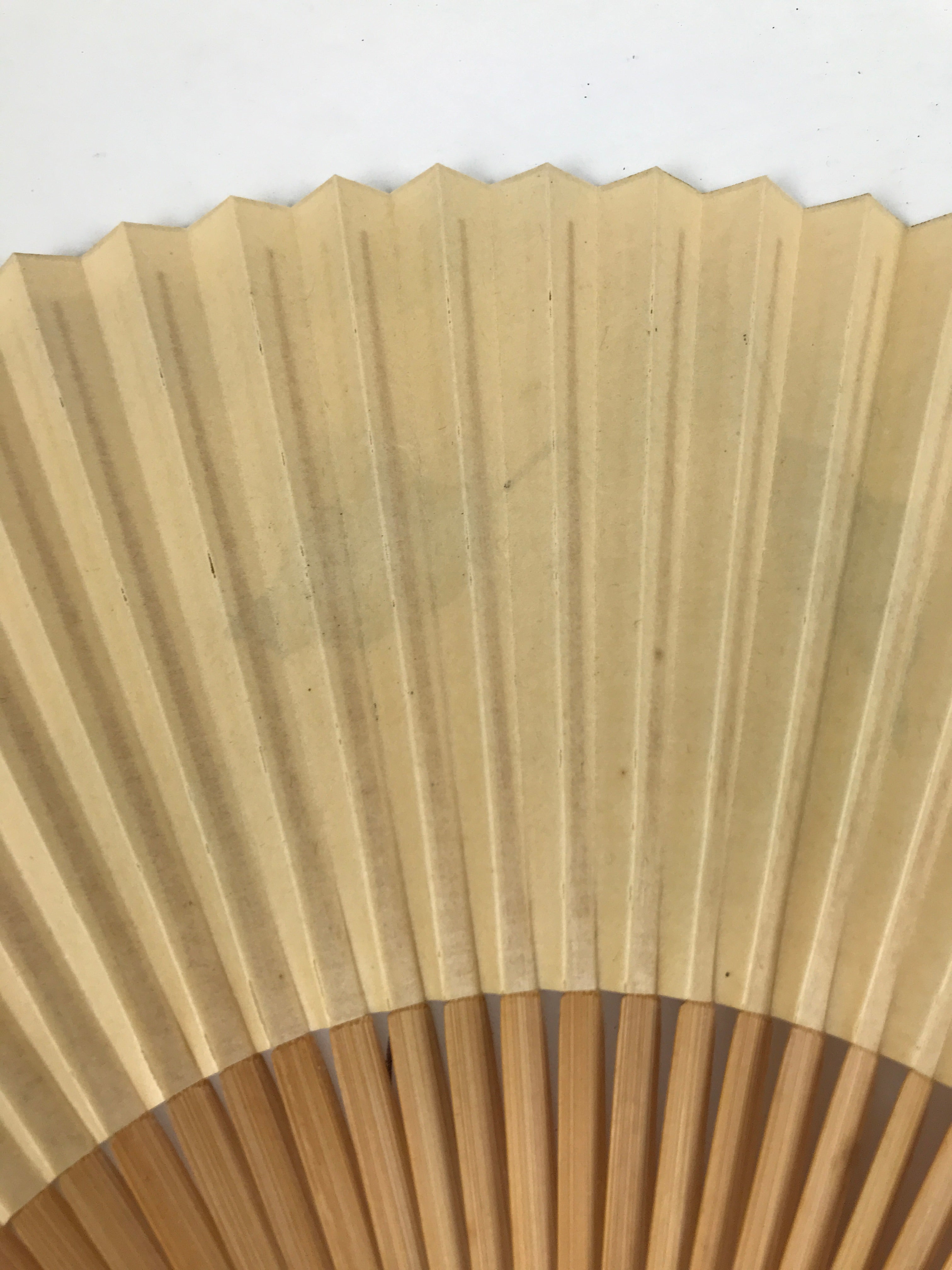 Japanese Paper Folding Fan Sensu Vtg Bamboo Frame Two Leaves Blue Beige 4D908