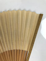 Japanese Paper Folding Fan Sensu Vtg Bamboo Frame Two Leaves Blue Beige 4D908