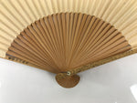 Japanese Paper Folding Fan Sensu Vtg Bamboo Frame Two Leaves Blue Beige 4D908