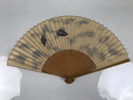Japanese Paper Folding Fan Sensu Vtg Bamboo Frame Two Leaves Blue Beige 4D908