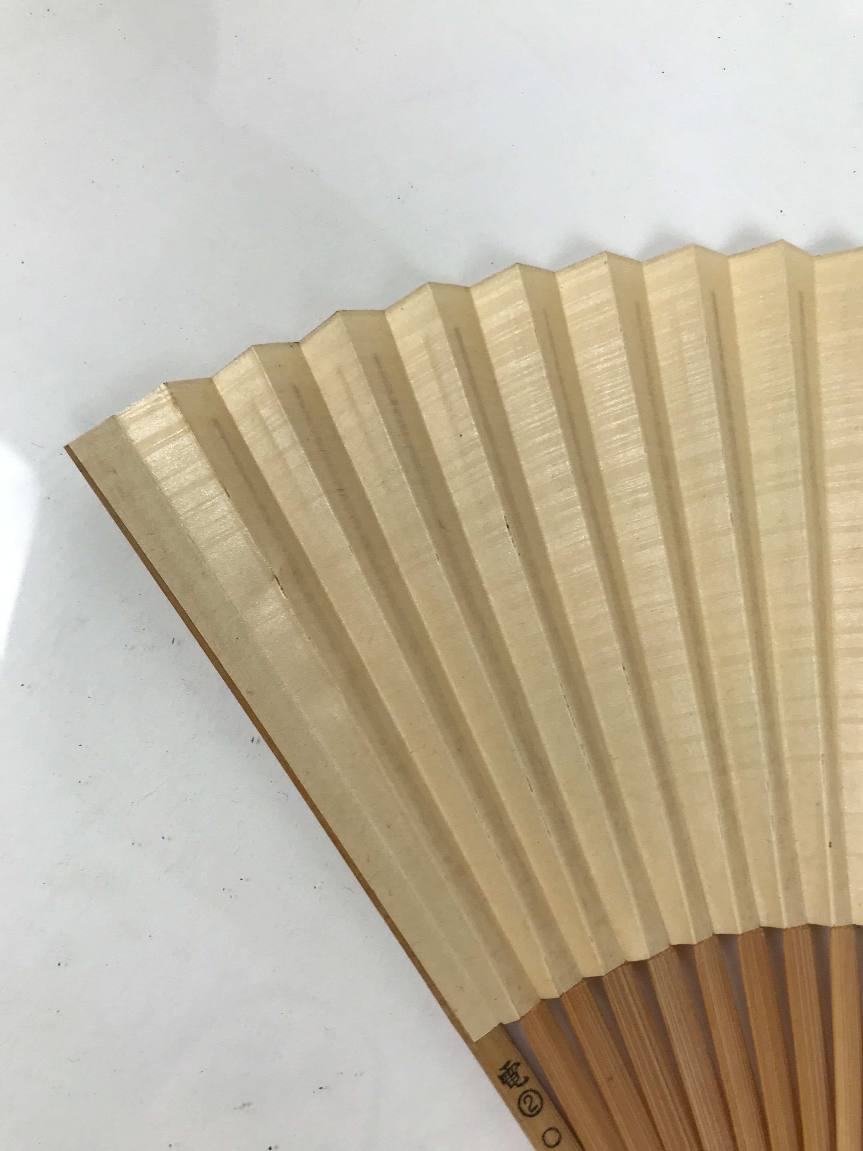 Japanese Paper Folding Fan Sensu Vtg Bamboo Frame Two Leaves Blue Beige 4D908