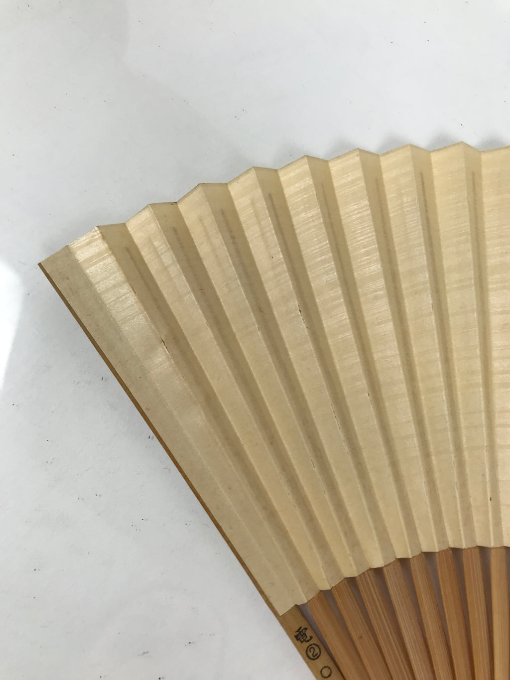 Japanese Paper Folding Fan Sensu Vtg Bamboo Frame Two Leaves Blue Beige 4D908