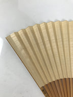 Japanese Paper Folding Fan Sensu Vtg Bamboo Frame Two Leaves Blue Beige 4D908