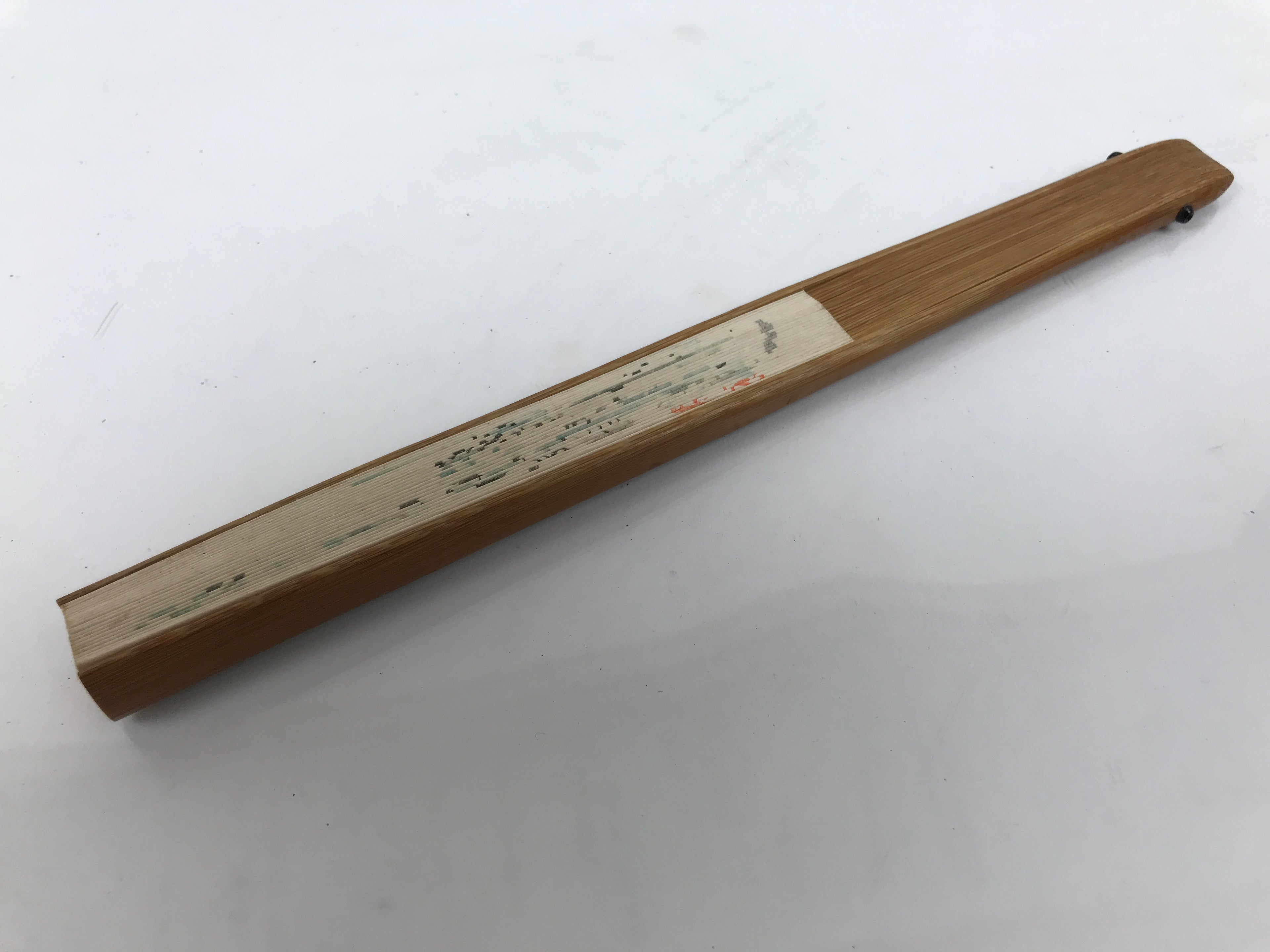 Japanese Paper Folding Fan Sensu Vtg Bamboo Frame Village Calligraphy 4D937