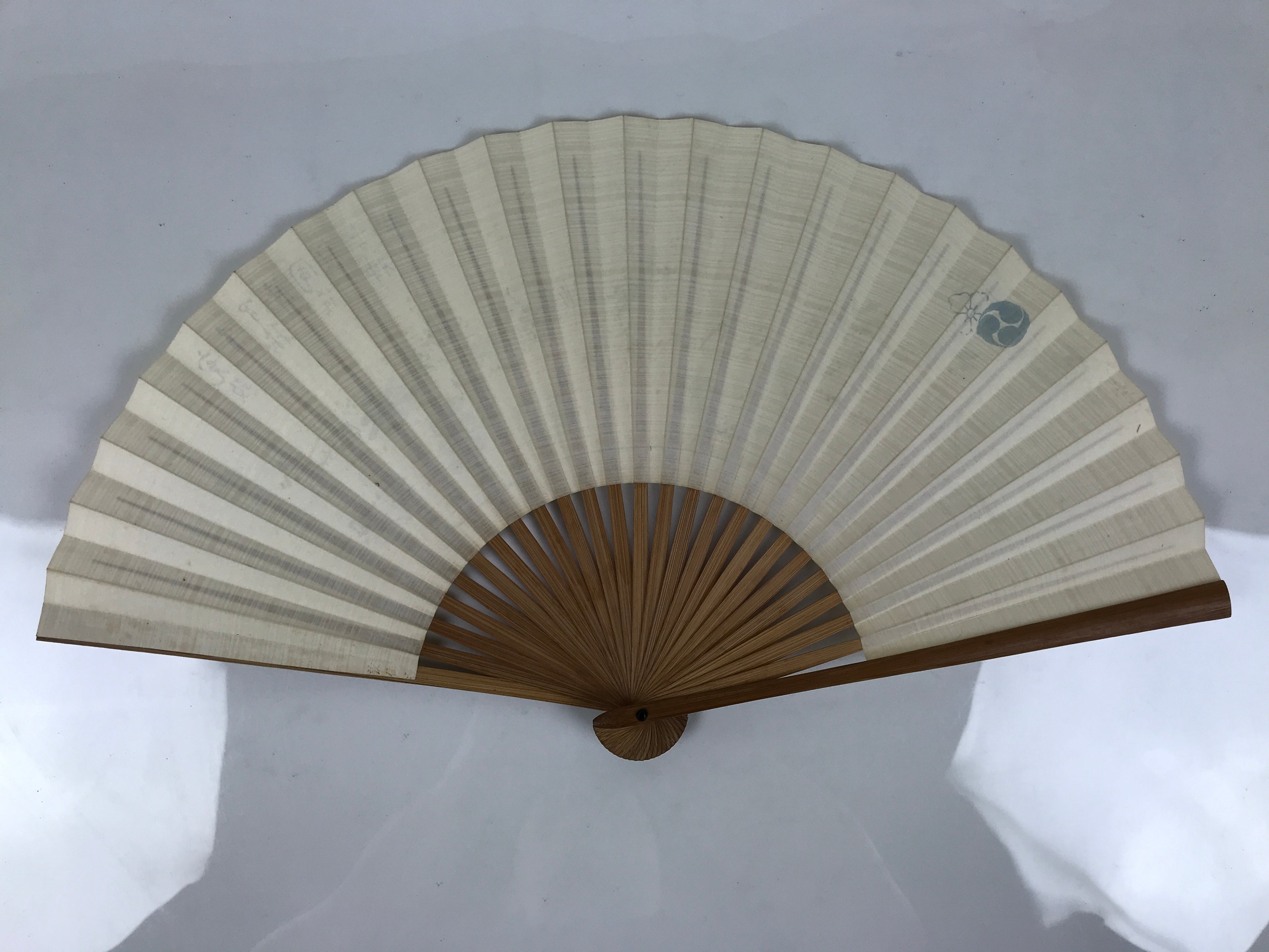 Japanese Paper Folding Fan Sensu Vtg Bamboo Frame Village Calligraphy 4D937