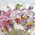Japanese Paper Folding Fan Sensu Vtg Bamboo Frame Watercolor Flower Purple 4D868