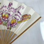 Japanese Paper Folding Fan Sensu Vtg Bamboo Frame Watercolor Flower Purple 4D868