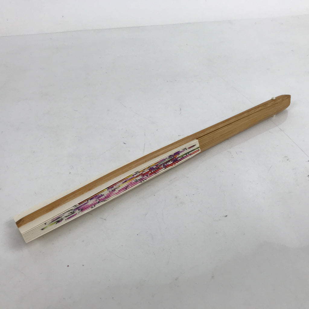 Japanese Paper Folding Fan Sensu Vtg Bamboo Frame Watercolor Flower Purple 4D868