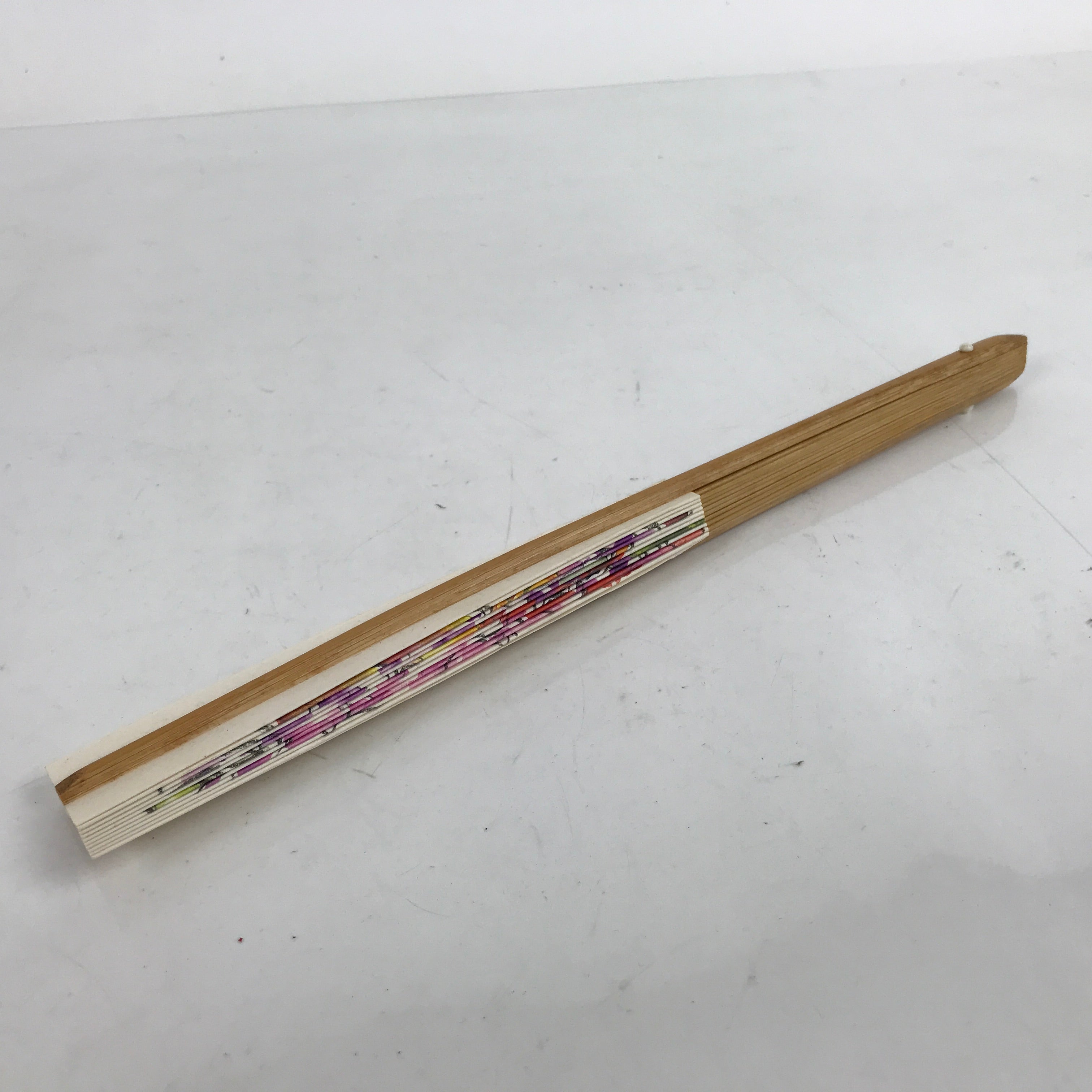 Japanese Paper Folding Fan Sensu Vtg Bamboo Frame Watercolor Flower Purple 4D868