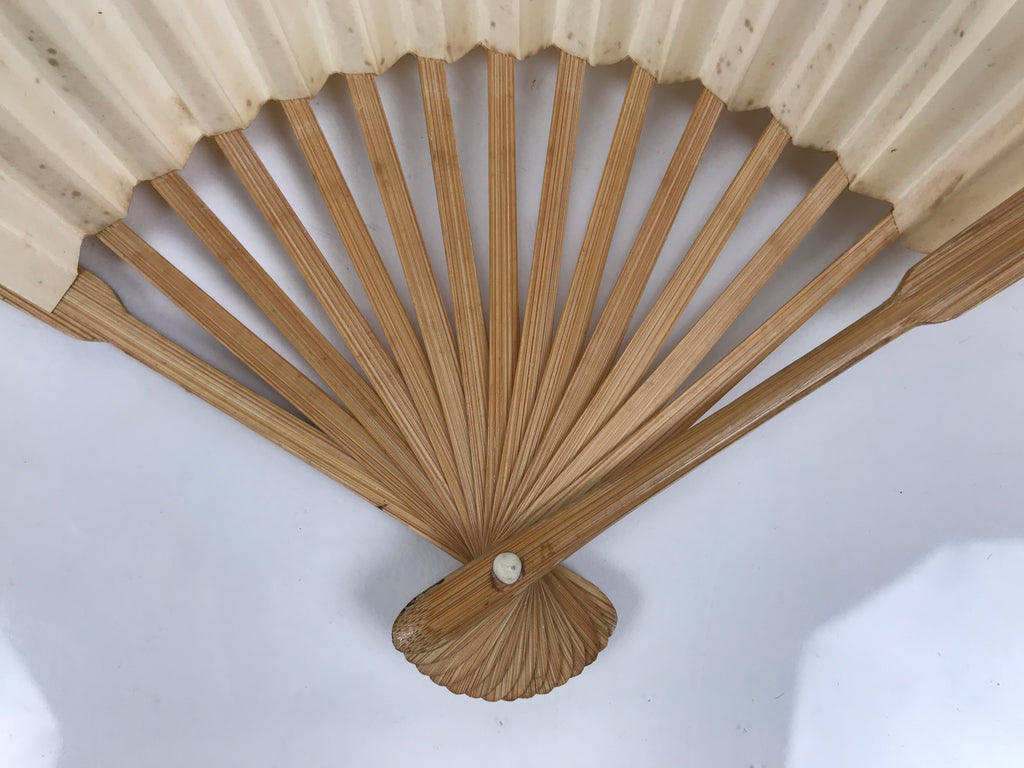 Japanese Paper Folding Fan Sensu Vtg Bamboo Frame White Calligraphy Kanji 5D34