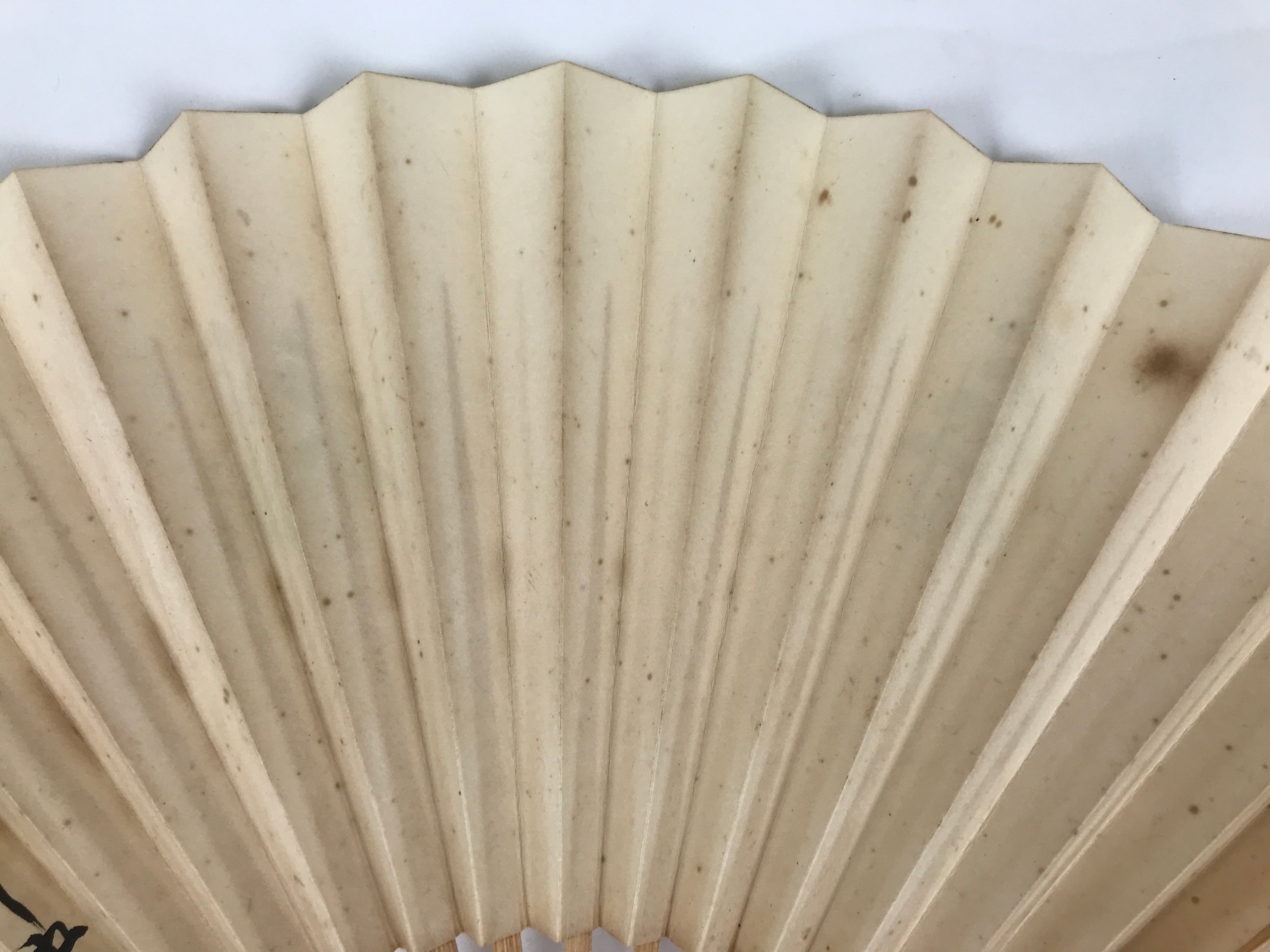 Japanese Paper Folding Fan Sensu Vtg Bamboo Frame White Calligraphy Kanji 5D35