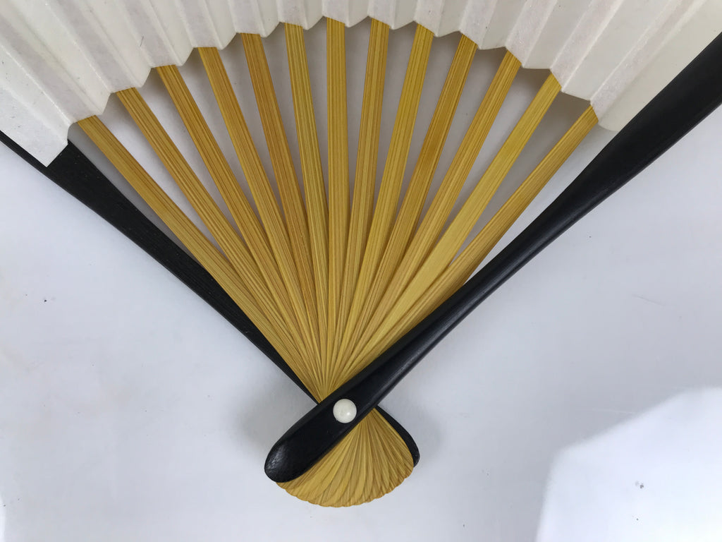 Japanese Paper Folding Fan Sensu Vtg Bamboo Frame White Calligraphy Kanji 5D36