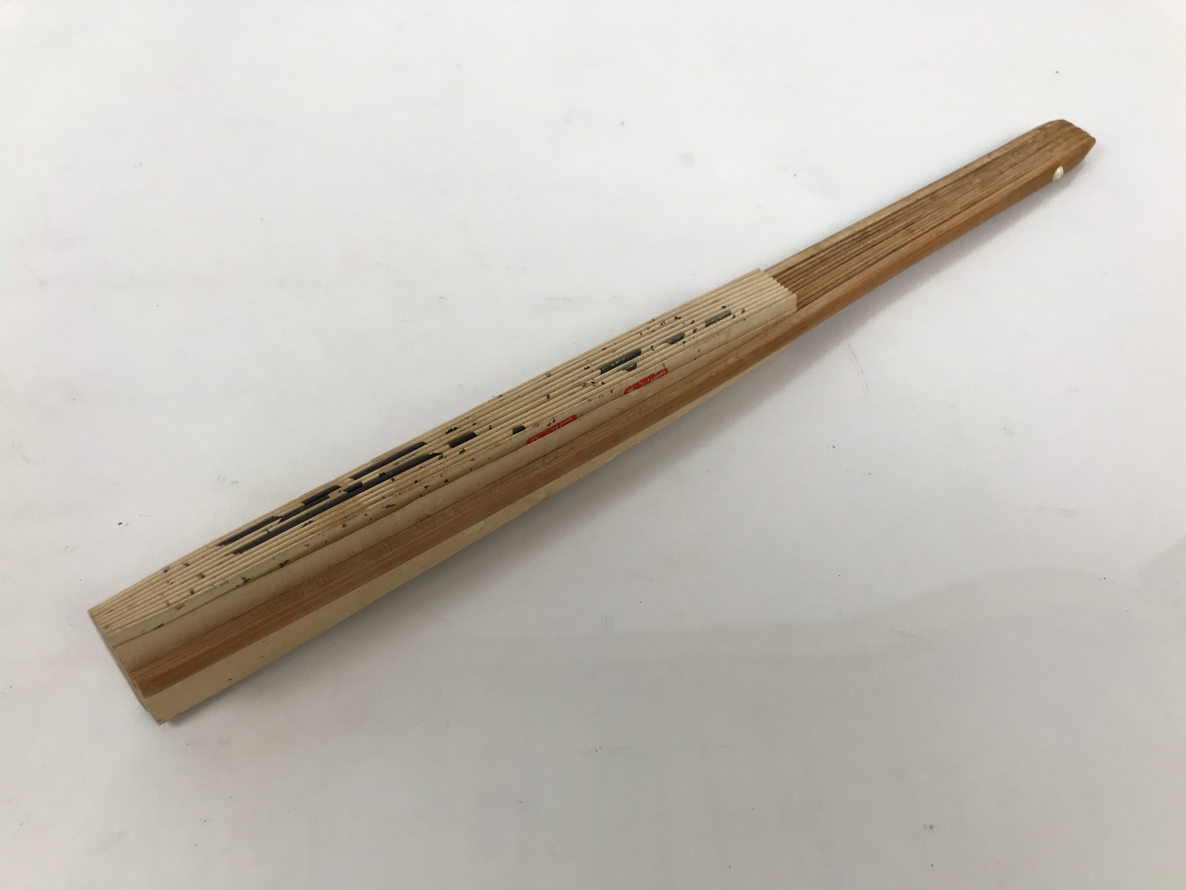 Japanese Paper Folding Fan Sensu Vtg Bamboo Frame White Calligraphy Kanji 5D39