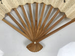 Japanese Paper Folding Fan Sensu Vtg Bamboo Frame White Calligraphy Kanji 5D39