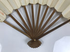 Japanese Paper Folding Fan Sensu Vtg Bamboo Frame White Flower Mountain 5D30