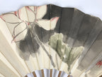 Japanese Paper Folding Fan Sensu Vtg Bamboo Frame White Flower Mountain 5D30