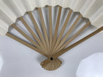 Japanese Paper Folding Fan Sensu Vtg Bamboo Frame White Gold Kamon Crest 5D18