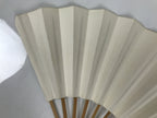Japanese Paper Folding Fan Sensu Vtg Bamboo Frame White Gold Kamon Crest 5D18