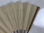 Japanese Paper Folding Fan Sensu Vtg Bamboo Frame White Kanji Calligraphy 5D27