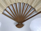 Japanese Paper Folding Fan Sensu Vtg Bamboo Frame White Kanji Calligraphy 5D27