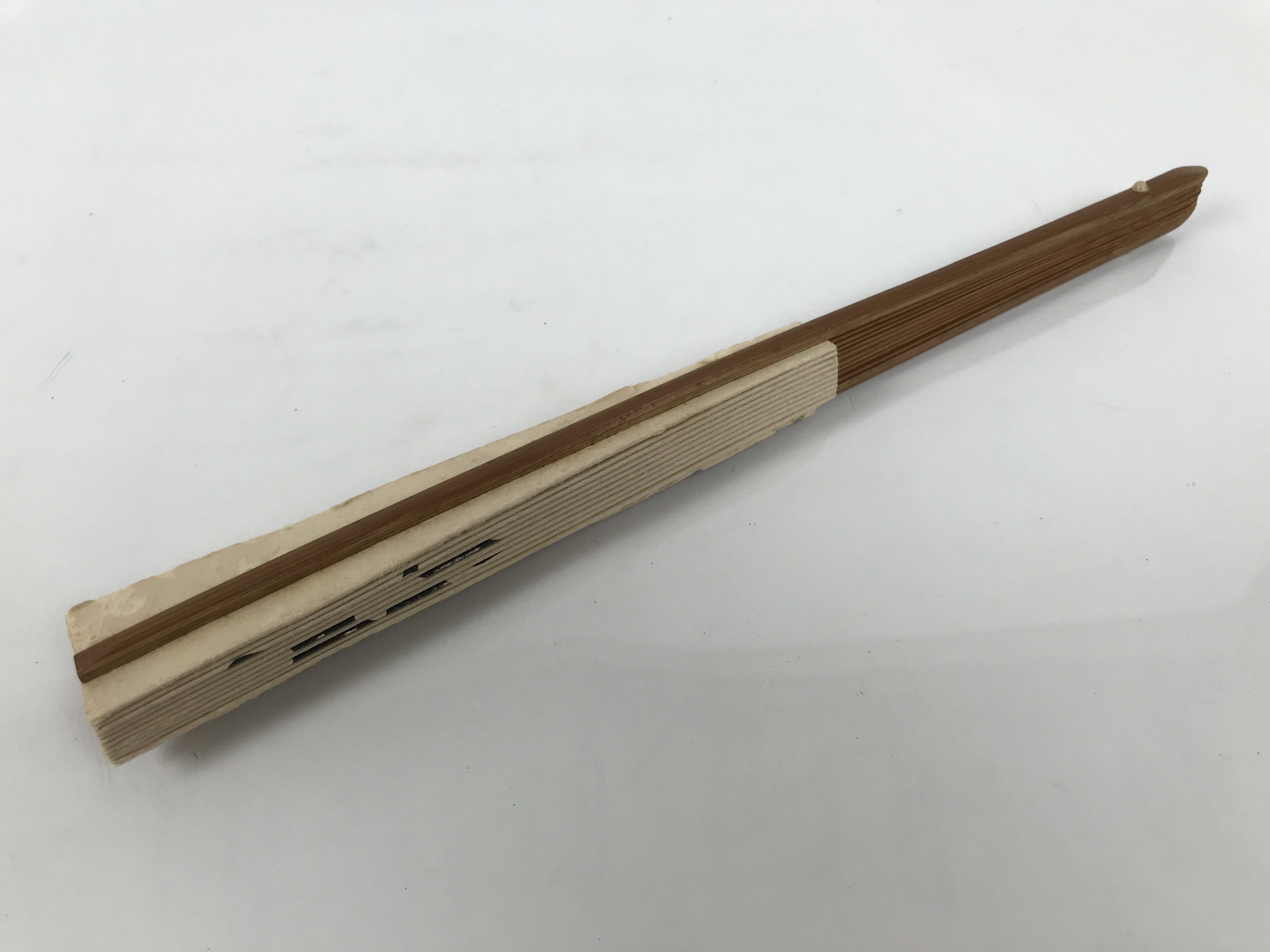Japanese Paper Folding Fan Sensu Vtg Bamboo Frame White Kanji Calligraphy 5D27