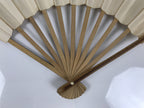 Japanese Paper Folding Fan Sensu Vtg Bamboo Frame White Kanji Calligraphy 5D28