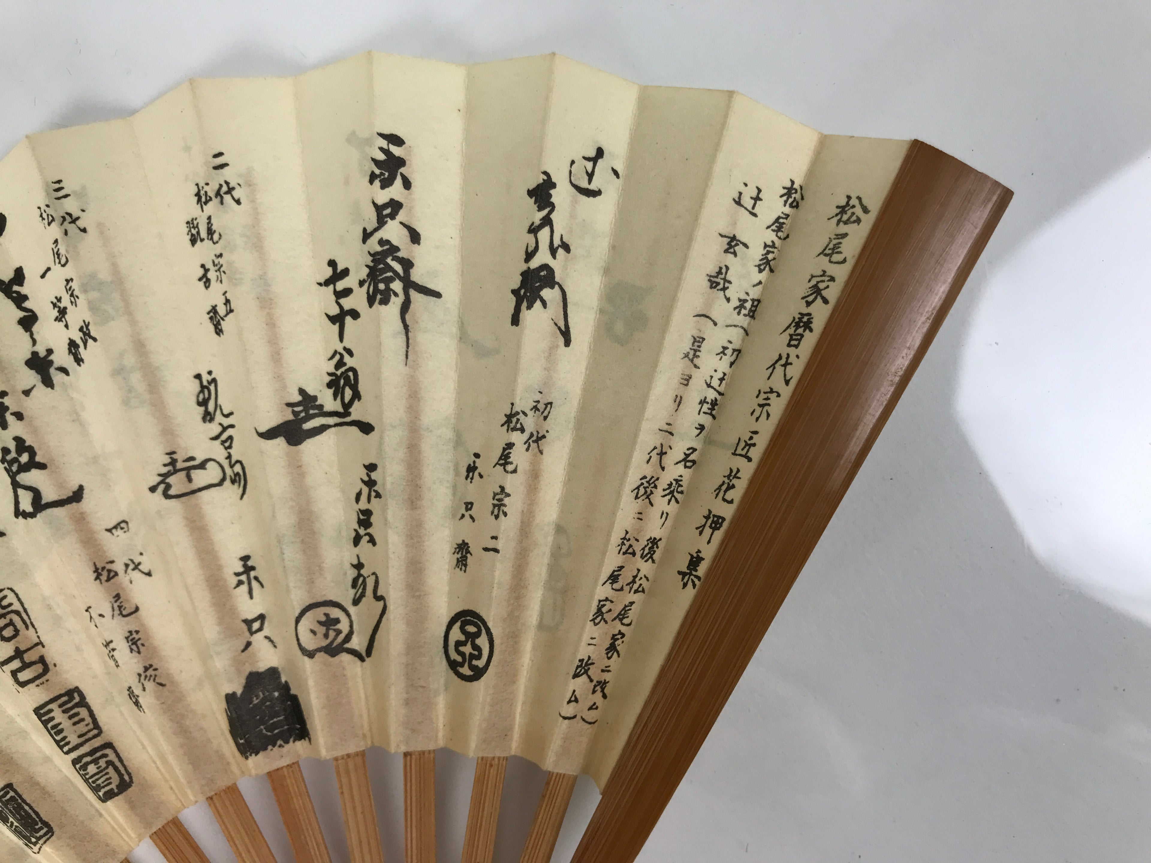 Japanese Paper Folding Fan Sensu Vtg Bamboo Frame White Master Signature 5D31