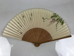 Japanese Paper Folding Fan Sensu Vtg Bamboo Frame Wisteria Flower Color 4D932