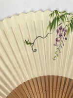 Japanese Paper Folding Fan Sensu Vtg Bamboo Frame Wisteria Flower Color 4D932