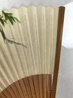 Japanese Paper Folding Fan Sensu Vtg Bamboo Frame Wisteria Flower Color 4D932