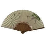 Japanese Paper Folding Fan Sensu Vtg Bamboo Frame Wisteria Flower Color 4D932