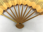 Japanese Paper Folding Fan Sensu Vtg Bamboo Frame Yellow Blue Kanzemizu 4D922