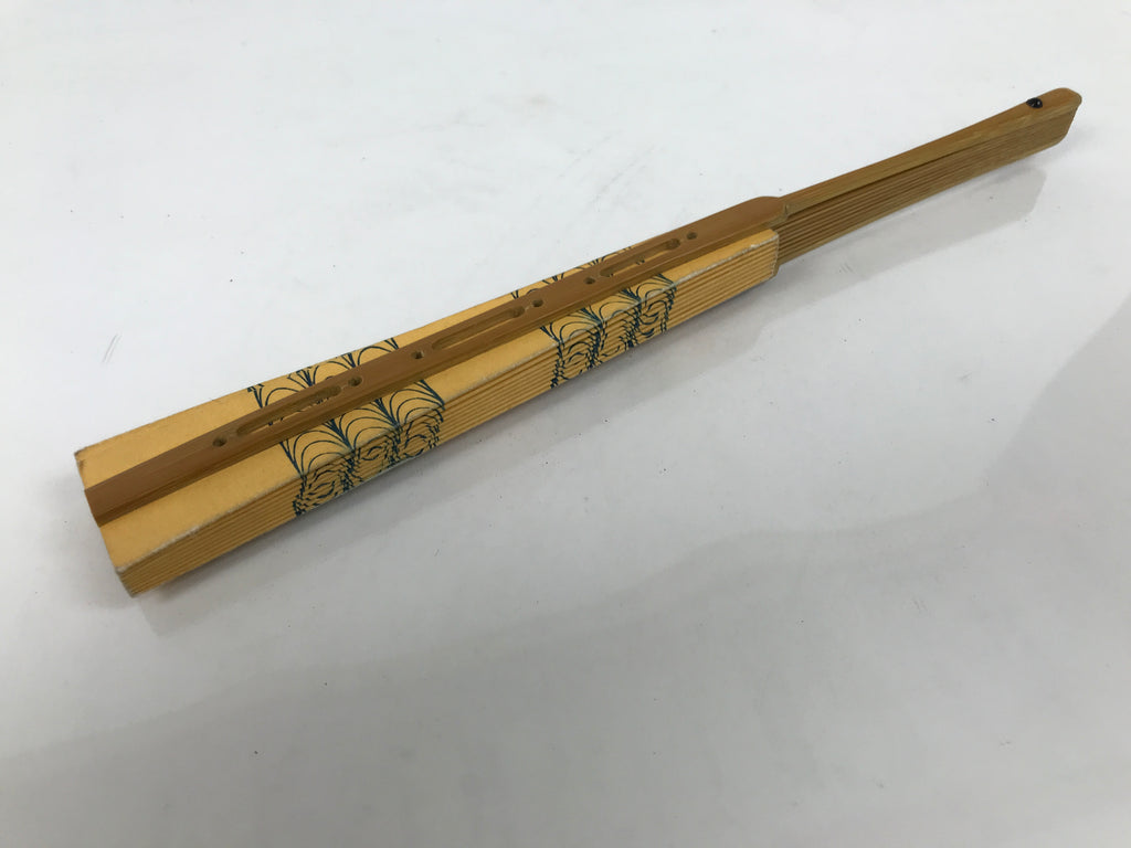 Japanese Paper Folding Fan Sensu Vtg Bamboo Frame Yellow Blue Kanzemizu 4D922