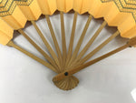 Japanese Paper Folding Fan Sensu Vtg Bamboo Frame Yellow Blue Kanzemizu 4D922
