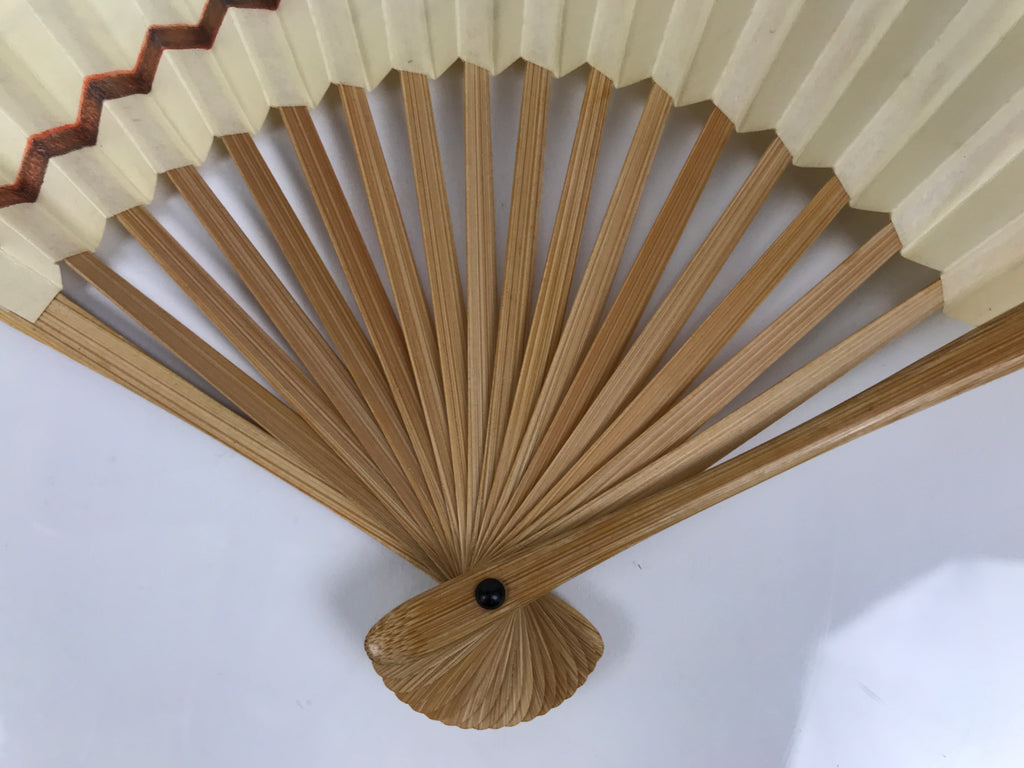 Japanese Paper Folding Fan Sensu Vtg Bamboo Frame Yellow Butterflies Beige 4D955