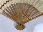 Japanese Paper Folding Fan Sensu Vtg Bamboo Frame Yellow Butterflies Beige 4D955