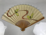 Japanese Paper Folding Fan Sensu Vtg Bamboo Frame Yellow Butterflies Beige 4D955