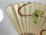 Japanese Paper Folding Fan Sensu Vtg Bamboo Frame Yellow Butterflies Beige 4D955