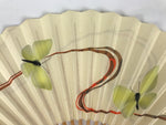 Japanese Paper Folding Fan Sensu Vtg Bamboo Frame Yellow Butterflies Beige 4D955