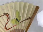 Japanese Paper Folding Fan Sensu Vtg Bamboo Frame Yellow Butterflies Beige 4D955