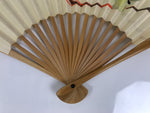 Japanese Paper Folding Fan Sensu Vtg Bamboo Frame Yellow Butterflies Beige 4D955