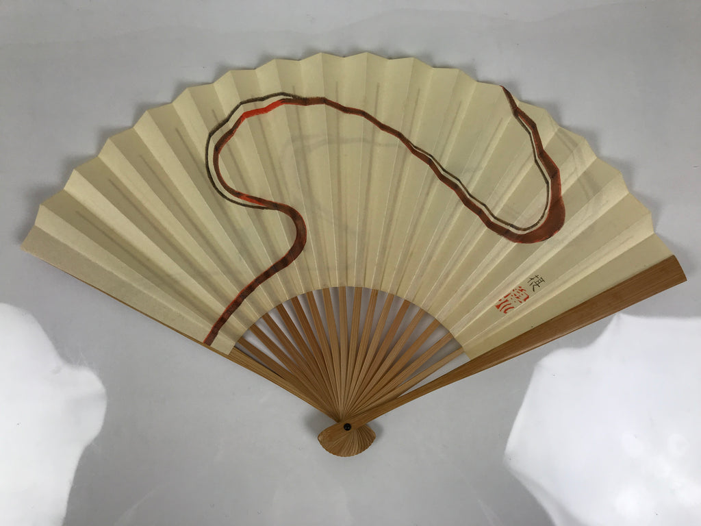 Japanese Paper Folding Fan Sensu Vtg Bamboo Frame Yellow Butterflies Beige 4D955