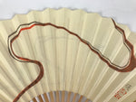 Japanese Paper Folding Fan Sensu Vtg Bamboo Frame Yellow Butterflies Beige 4D955