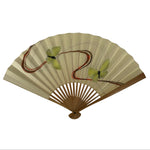 Japanese Paper Folding Fan Sensu Vtg Bamboo Frame Yellow Butterflies Beige 4D955