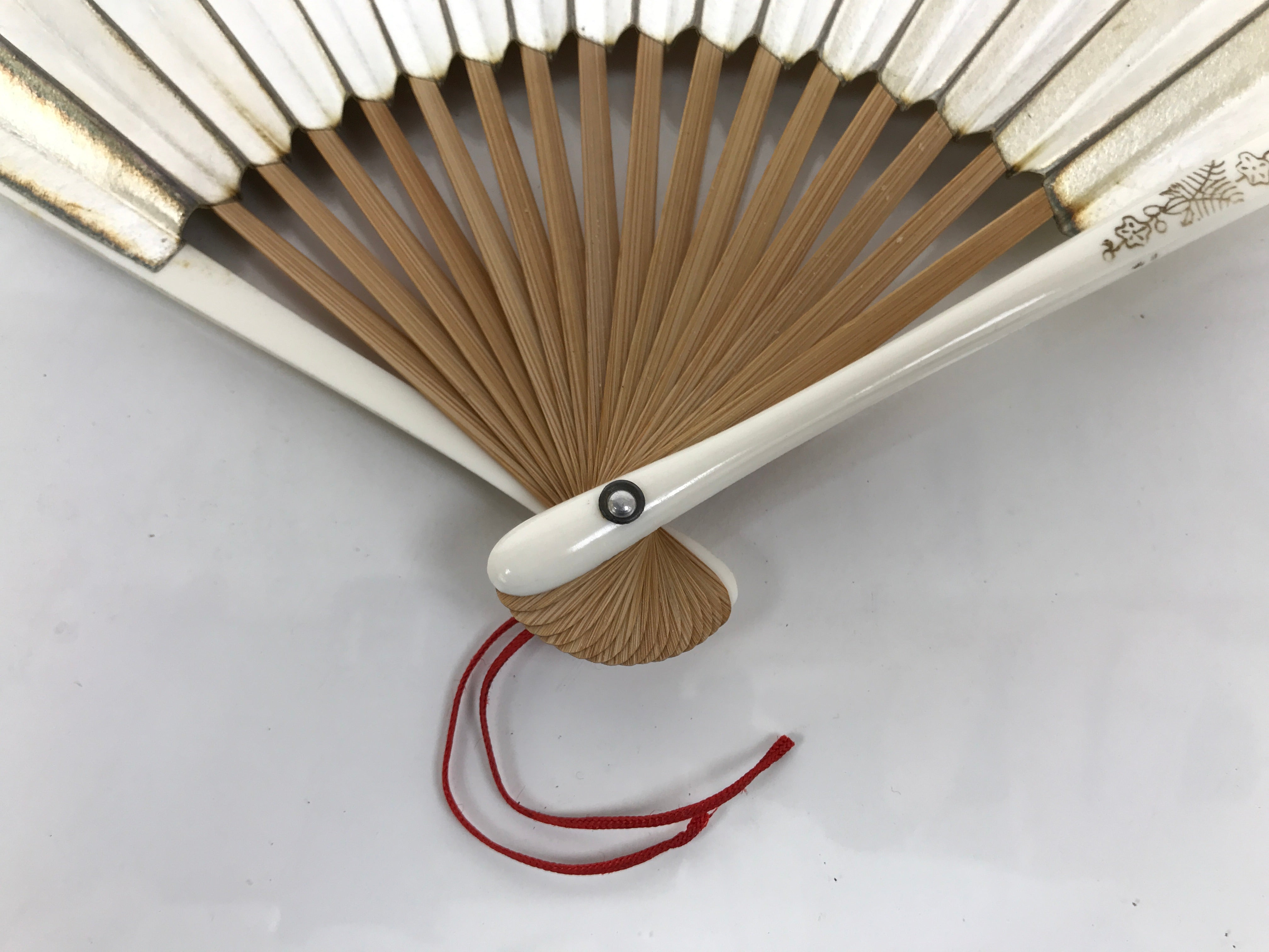 Japanese Paper Folding Fan Sensu Vtg Bamboo Resin Gold Silver White Formal 4D906
