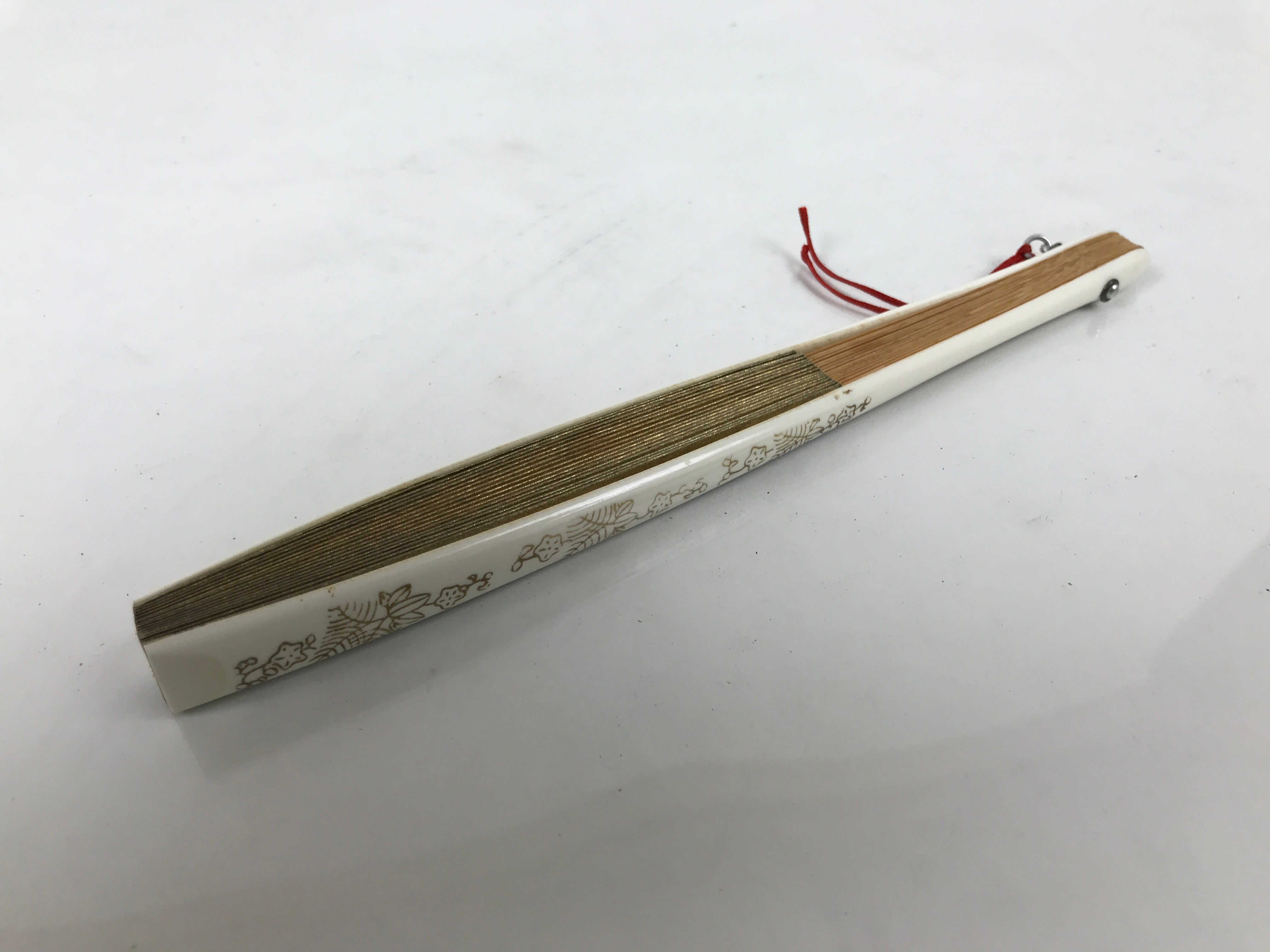 Japanese Paper Folding Fan Sensu Vtg Bamboo Resin Gold Silver White Formal 4D906